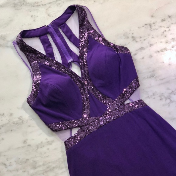Faviana Purple Illusion Sequin Homecoming Dress - Picture 2 of 8